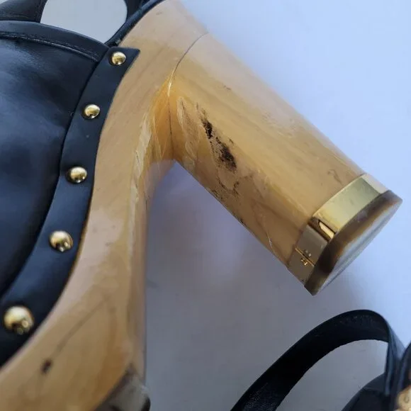 Tory Burch Brayden Perforated Leather Logo Slingback Wood Clogs. Size 7.5M - Picture 10 of 11